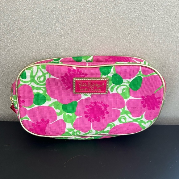 Lilly Pulitzer for Estée Lauder Pink and Green Floral Cosmetic Makeup Bag - Picture 1 of 8